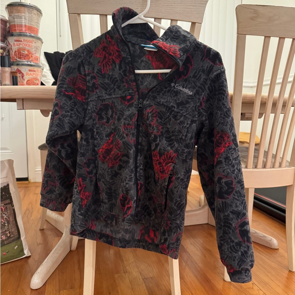 Columbia Girls Youth 10/12 Grey/Red Eagle Themed Fleece Jacket